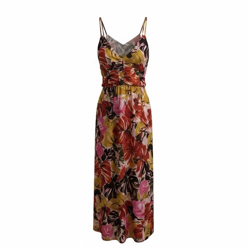 NAF NAF Multicolor Floral V-Neck Maxi Dress Strappy Sleeveless Lined 1